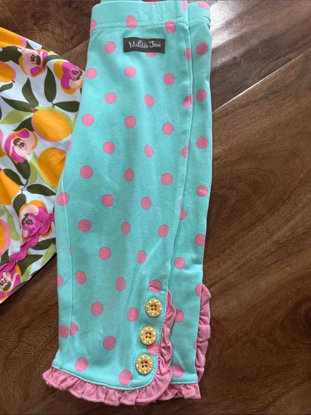 Matilda Jane Citrus Floral Halter top with Polka Dot cropped Leggings size 4